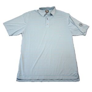 FootJoy Pinstripe Lisle Polo Shirt Mens XL Aqua Golf League Patch Preppy Casual‎
